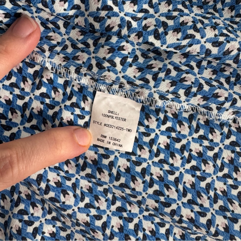 EUC - Melloday - Elegant Blue Patterned Women's Belted Midi Dress with Collar - Picture 10 of 11